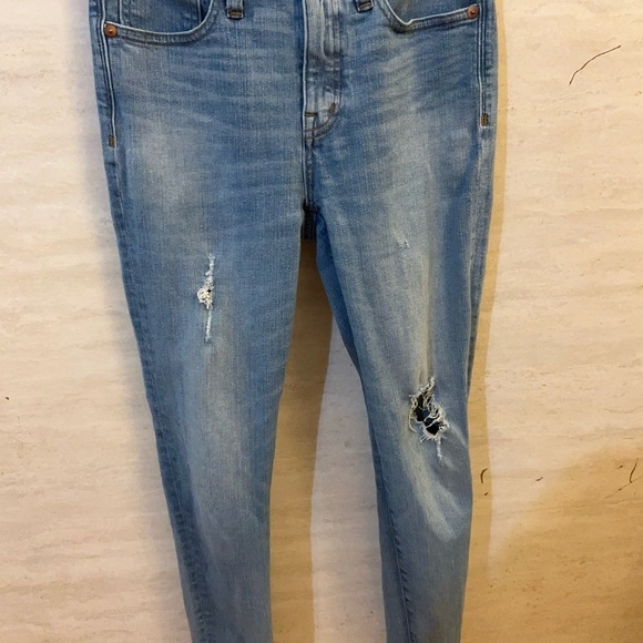 Madewell Denim - Madewell High Rise Skinny Blue Jeans Distressed Hem Edition With Rips